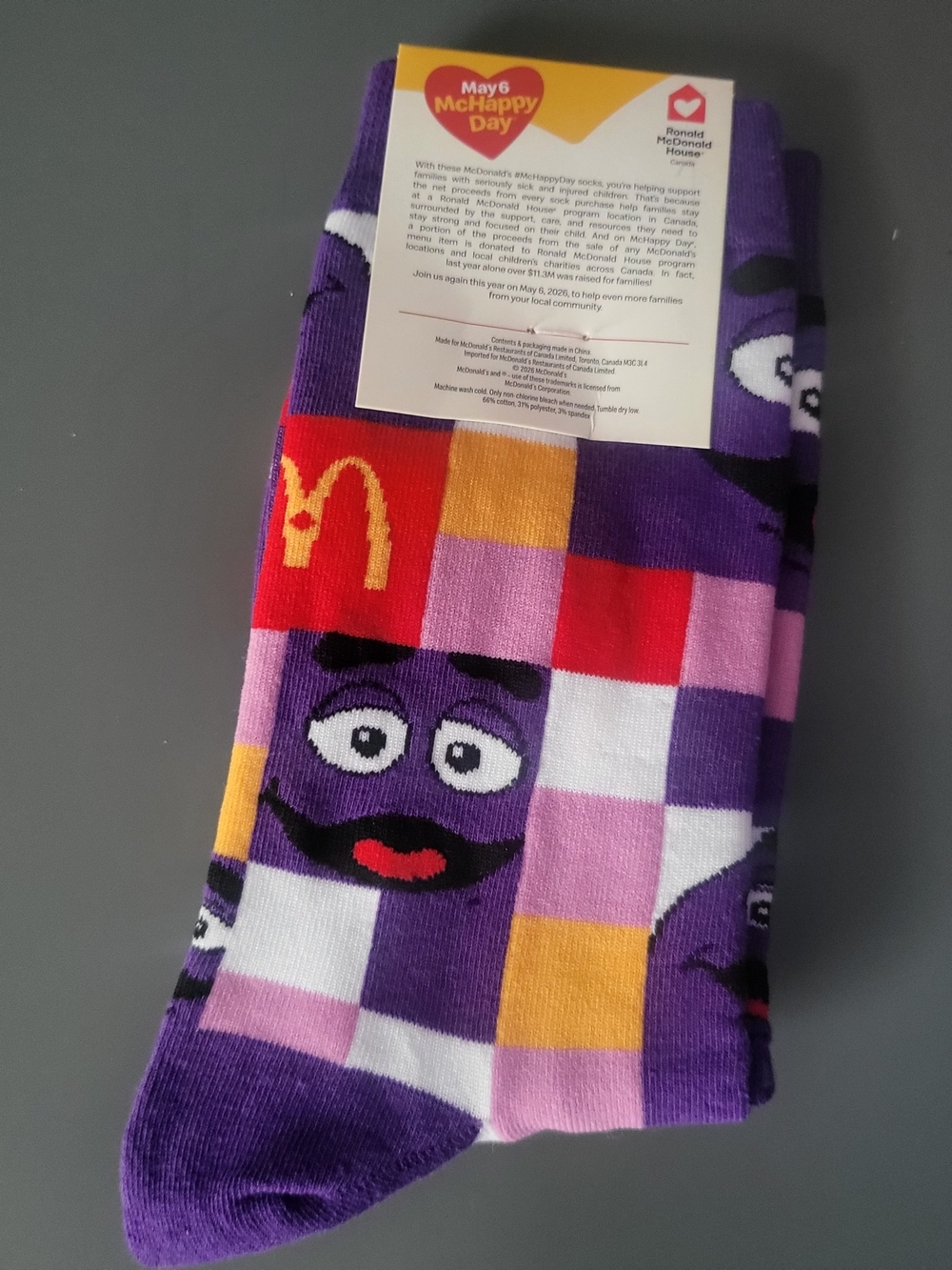 McDonald's Purple Grimace Checkered Crew Socks